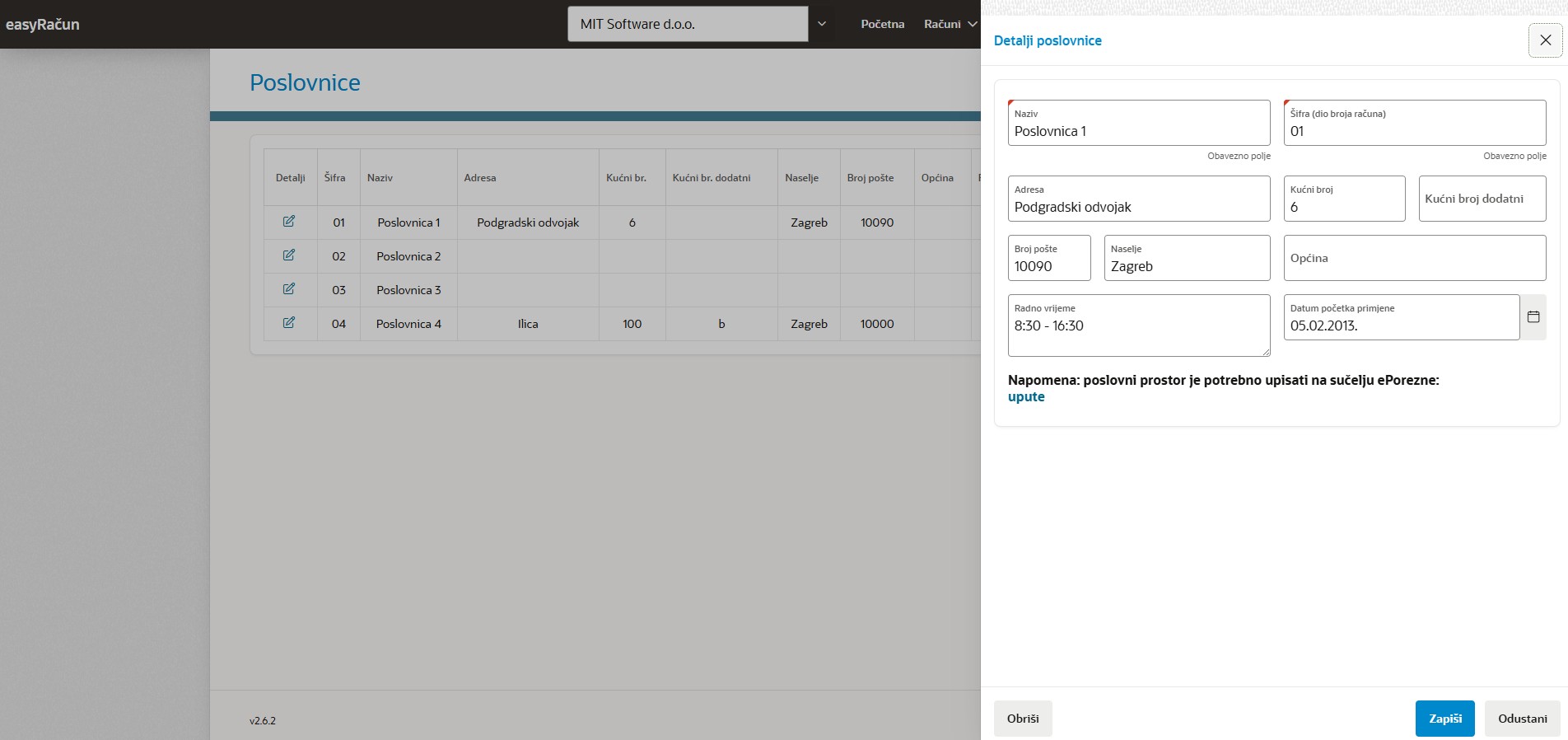 ispunjavanje detalja poslovnica