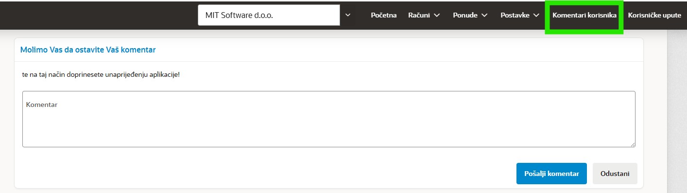 unos dojmova i komentiranje aplikacije
