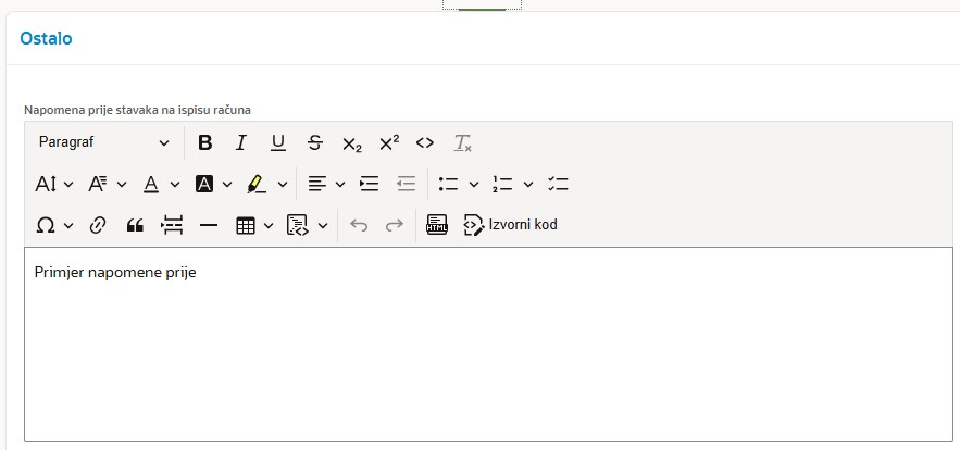 unos napomena prije stavaka