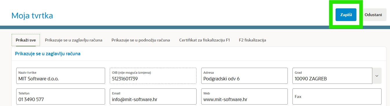 zapisivanje podataka o tvrtci